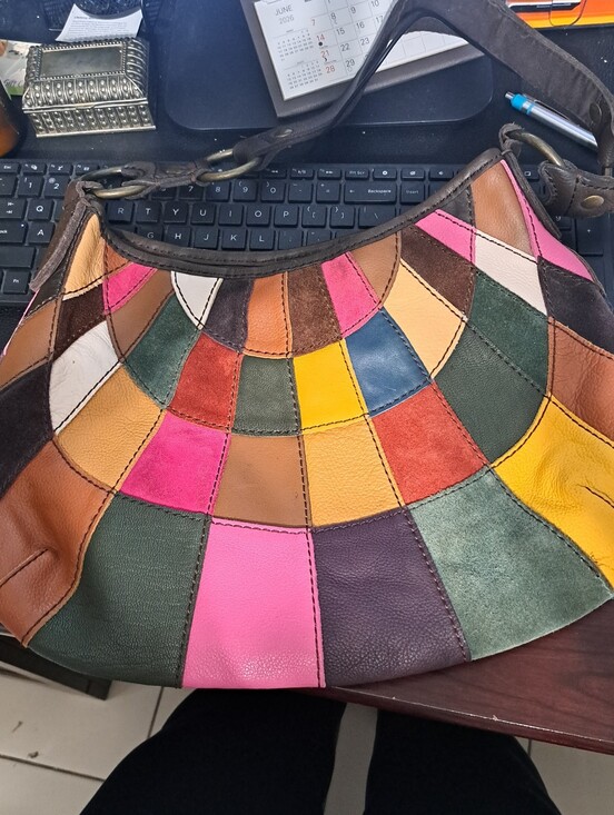 Handbags - Patchwork Multicolor Leather Shoulder Bag - Vibrant Colorblock Hobo